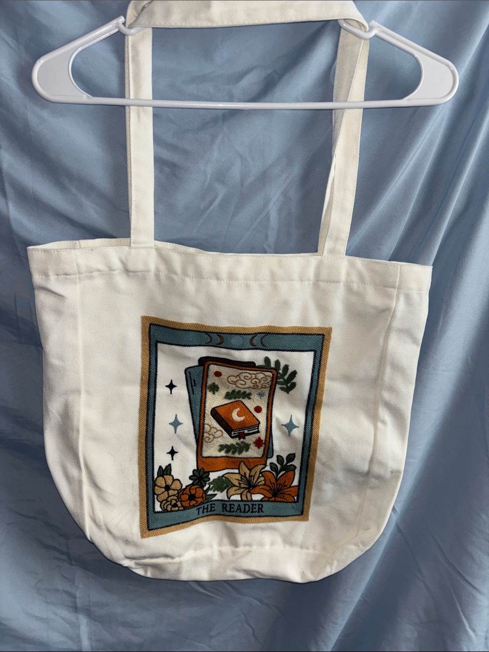 Cream Canvas Tote Bag with 'The Reader' Book Illustration